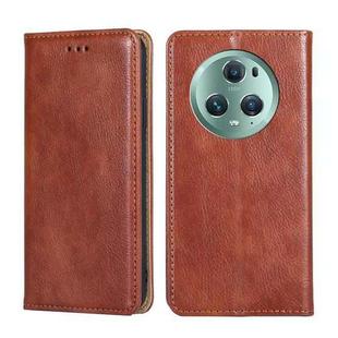 For Honor Magic5 Pro Gloss Oil Solid Color Magnetic Leather Phone Case(Brown)