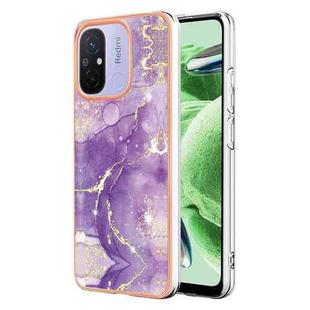 For Xiaomi Redmi 12C/11A 4G Global Electroplating Marble Dual-side IMD Phone Case(Purple 002)