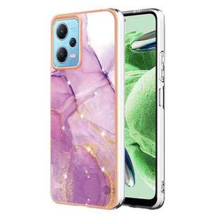 Electroplating Marble Dual-side IMD Phone Case For Xiaomi Redmi Note 12 5G Global/Note 12 5G China/Poco X5 5G(Purple 001)