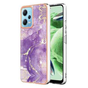 Electroplating Marble Dual-side IMD Phone Case For Xiaomi Redmi Note 12 5G Global/Note 12 5G China/Poco X5 5G(Purple 002)