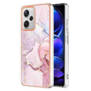 For Xiaomi Redmi Note 12 Pro+ 5G Global Electroplating Marble Dual-side IMD Phone Case(Rose Gold 005)