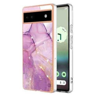For Google Pixel 6a Electroplating Marble Dual-side IMD Phone Case(Purple 001)