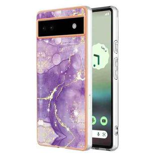 For Google Pixel 6a Electroplating Marble Dual-side IMD Phone Case(Purple 002)