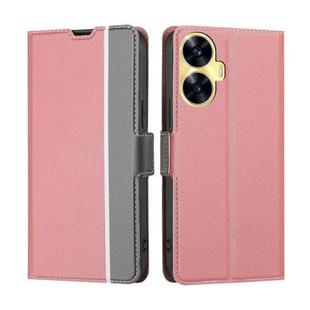 For Realme C55 4G Twill Texture Side Buckle Leather Phone Case(Pink)