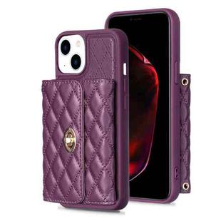 For iPhone 14 Horizontal Metal Buckle Wallet Rhombic Leather Phone Case(Dark Purple)