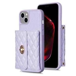 For iPhone 14 Plus Horizontal Metal Buckle Wallet Rhombic Leather Phone Case(Purple)