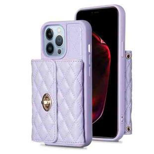 For iPhone 14 Pro Horizontal Metal Buckle Wallet Rhombic Leather Phone Case(Purple)