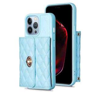For iPhone 14 Pro Horizontal Metal Buckle Wallet Rhombic Leather Phone Case(Blue)