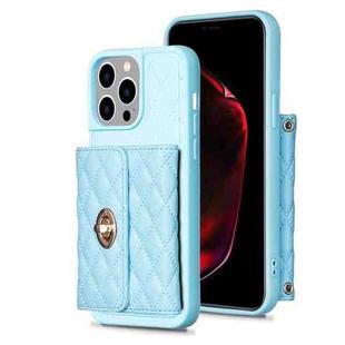 For iPhone 14 Pro Max Horizontal Metal Buckle Wallet Rhombic Leather Phone Case(Blue)