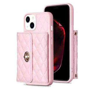 For iPhone 13 Horizontal Metal Buckle Wallet Rhombic Leather Phone Case(Pink)
