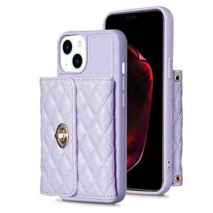 For iPhone 13 Horizontal Metal Buckle Wallet Rhombic Leather Phone Case(Purple)
