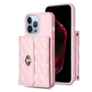 For iPhone 13 Pro Horizontal Metal Buckle Wallet Rhombic Leather Phone Case(Pink)