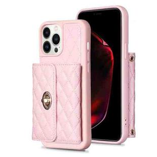 For iPhone 13 Pro Max Horizontal Metal Buckle Wallet Rhombic Leather Phone Case(Pink)