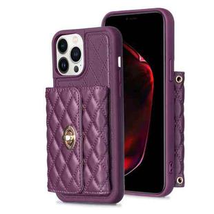 For iPhone 13 Pro Max Horizontal Metal Buckle Wallet Rhombic Leather Phone Case(Dark Purple)