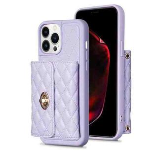 For iPhone 13 Pro Max Horizontal Metal Buckle Wallet Rhombic Leather Phone Case(Purple)