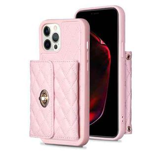 For iPhone 12 Pro Max Horizontal Metal Buckle Wallet Rhombic Leather Phone Case(Pink)
