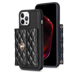 For iPhone 12 Pro Max Horizontal Metal Buckle Wallet Rhombic Leather Phone Case(Black)