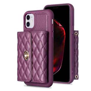 For iPhone 11 Horizontal Metal Buckle Wallet Rhombic Leather Phone Case(Dark Purple)