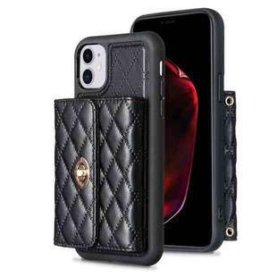 For iPhone 11 Horizontal Metal Buckle Wallet Rhombic Leather Phone Case(Black)