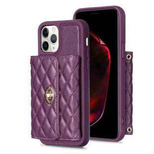 For iPhone 11 Pro Horizontal Metal Buckle Wallet Rhombic Leather Phone Case(Dark Purple)