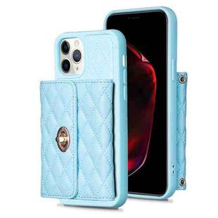 For iPhone 11 Pro Horizontal Metal Buckle Wallet Rhombic Leather Phone Case(Blue)