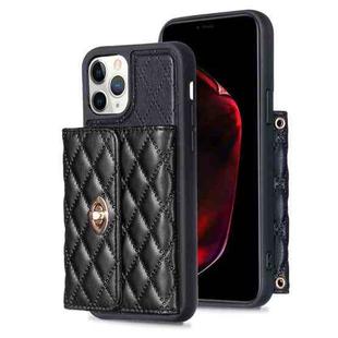 For iPhone 11 Pro Horizontal Metal Buckle Wallet Rhombic Leather Phone Case(Black)