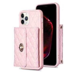 For iPhone 11 Pro Max Horizontal Metal Buckle Wallet Rhombic Leather Phone Case(Pink)