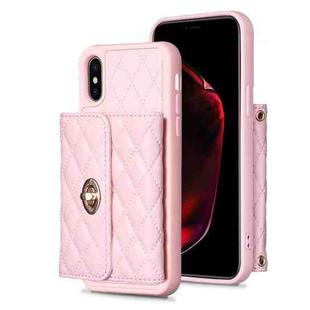 For iPhone X / XS Horizontal Metal Buckle Wallet Rhombic Leather Phone Case(Pink)