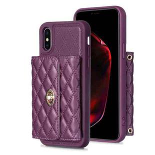 For iPhone X / XS Horizontal Metal Buckle Wallet Rhombic Leather Phone Case(Dark Purple)