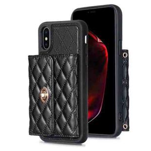 For iPhone X / XS Horizontal Metal Buckle Wallet Rhombic Leather Phone Case(Black)
