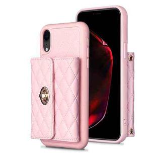 For iPhone XR Horizontal Metal Buckle Wallet Rhombic Leather Phone Case(Pink)