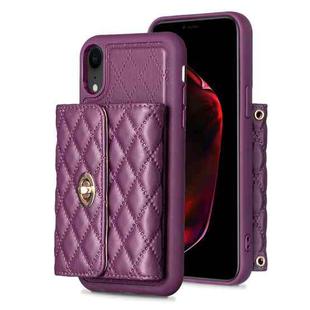 For iPhone XR Horizontal Metal Buckle Wallet Rhombic Leather Phone Case(Dark Purple)