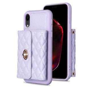 For iPhone XR Horizontal Metal Buckle Wallet Rhombic Leather Phone Case(Purple)
