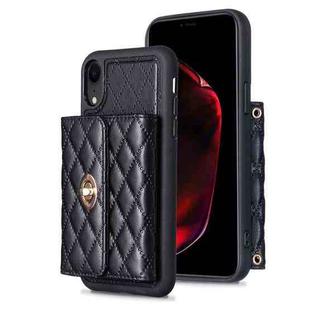 For iPhone XR Horizontal Metal Buckle Wallet Rhombic Leather Phone Case(Black)