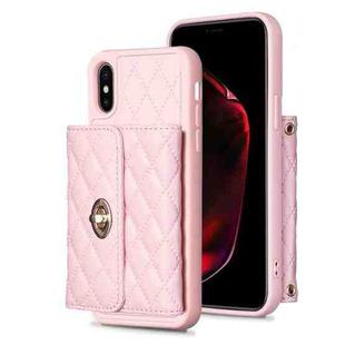 For iPhone XS Max Horizontal Metal Buckle Wallet Rhombic Leather Phone Case(Pink)
