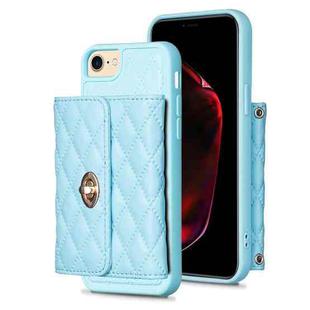 For iPhone SE 2022 / 2020 / 8 / 7 Horizontal Metal Buckle Wallet Rhombic Leather Phone Case(Blue)