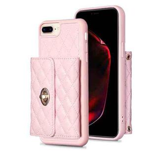For iPhone 8 Plus / 7 Plus Horizontal Metal Buckle Wallet Rhombic Leather Phone Case(Pink)
