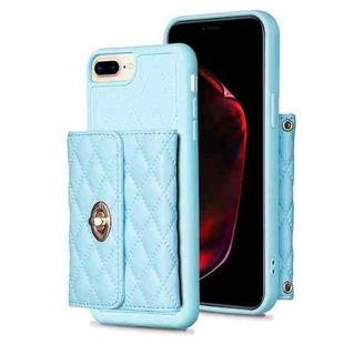 For iPhone 8 Plus / 7 Plus Horizontal Metal Buckle Wallet Rhombic Leather Phone Case(Blue)