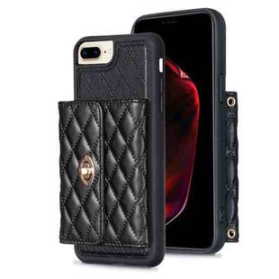 For iPhone 8 Plus / 7 Plus Horizontal Metal Buckle Wallet Rhombic Leather Phone Case(Black)