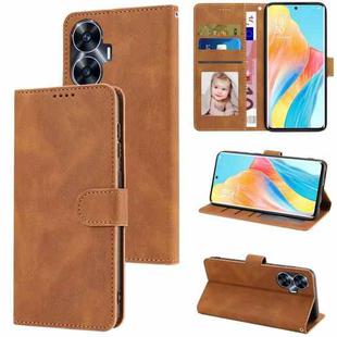 For Realme C55 4G Global Fantasy Skin-feel Calfskin Texture Leather Phone Case(Brown)