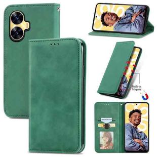 For Realme C55 Retro Skin Feel Magnetic Leather Phone Case(Green)