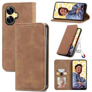 For Realme C55 Retro Skin Feel Magnetic Leather Phone Case(Brown)
