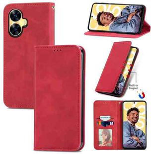 For Realme C55 Retro Skin Feel Magnetic Leather Phone Case(Red)