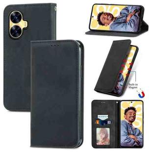 For Realme C55 Retro Skin Feel Magnetic Leather Phone Case(Black)