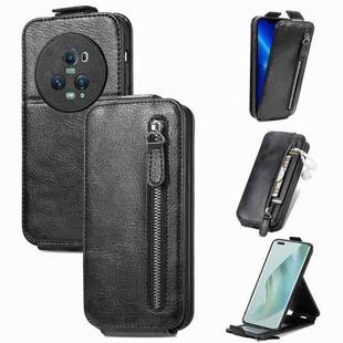 For Honor Magic5 Pro Zipper Wallet Vertical Flip Leather Phone Case(Black)