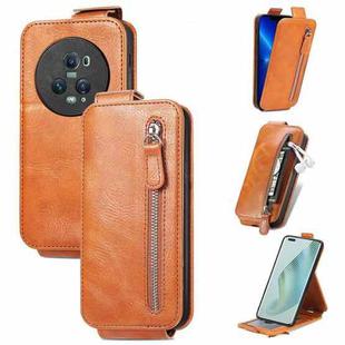 For Honor Magic5 Pro Zipper Wallet Vertical Flip Leather Phone Case(Brown)