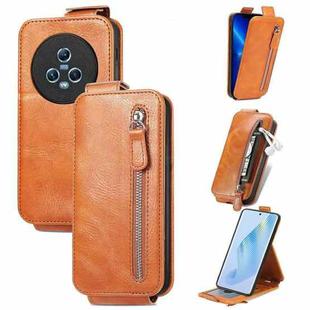 For Honor Magic5 Zipper Wallet Vertical Flip Leather Phone Case(Brown)