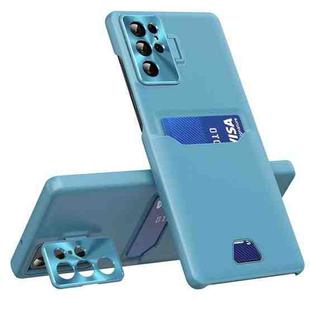 For Samsung Galaxy S22 Ultra 5G Pure Color Invisible Lens Holder Phone Case(Lake Blue)