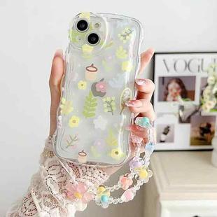 For iPhone 14 Pro Max Small Floral Phone Case with Bracelet(Green Branch)