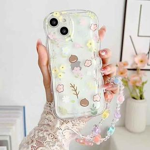 For iPhone 14 Small Floral Phone Case with Bracelet(Brown Branch)